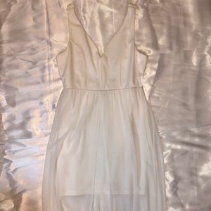 White Bodycon mini dress w| sheer overlay